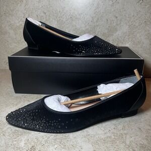 Nina Shoes Womens Size 8.5 Black Rhinestone Mesh Kitten Heel Dress Pointed Pumps